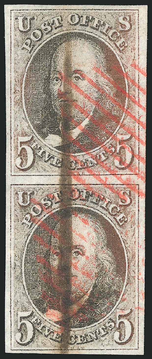 Values of US Stamps Scott Catalog # 1: 1847 5c Franklin. Robert Siegel Auction Galleries, Apr 2012, Sale 1023, Lot 2131