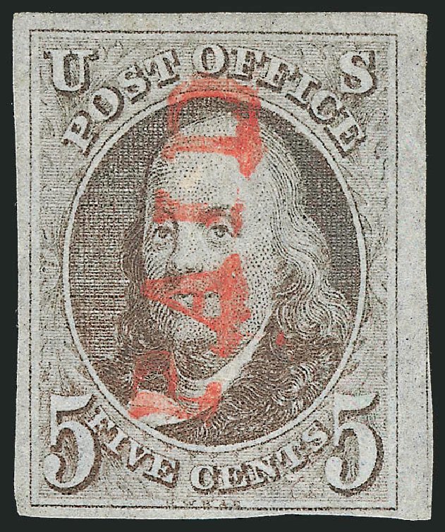 Cost of US Stamp Scott Catalog 1 - 5c 1847 Franklin. Robert Siegel Auction Galleries, Jun 2012, Sale 1024, Lot 11