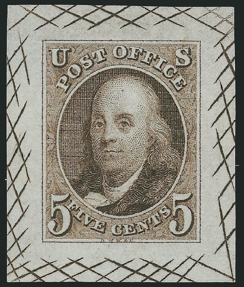 Cost of US Stamps Scott Cat. #1 - 1847 5c Franklin. Robert Siegel Auction Galleries, Dec 2012, Sale 1037, Lot 1011