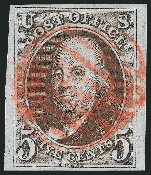 US Stamps Value Scott #1 - 1847 5c Franklin. Robert Siegel Auction Galleries, Dec 2012, Sale 1037, Lot 1351