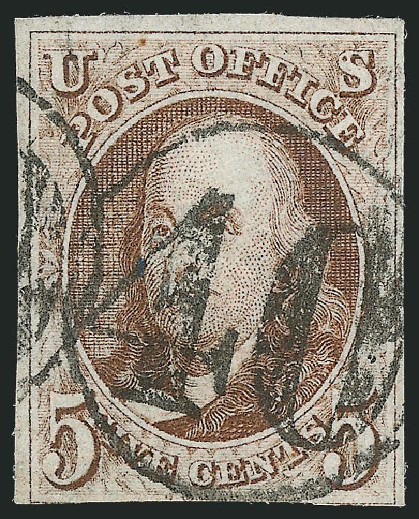 Values of US Stamp Scott Catalogue #1: 1847 5c Franklin. Robert Siegel Auction Galleries, Dec 2012, Sale 1037, Lot 1361