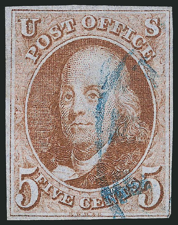Cost of US Stamp Scott Cat. #1 - 1847 5c Franklin. Robert Siegel Auction Galleries, Dec 2012, Sale 1037, Lot 1371