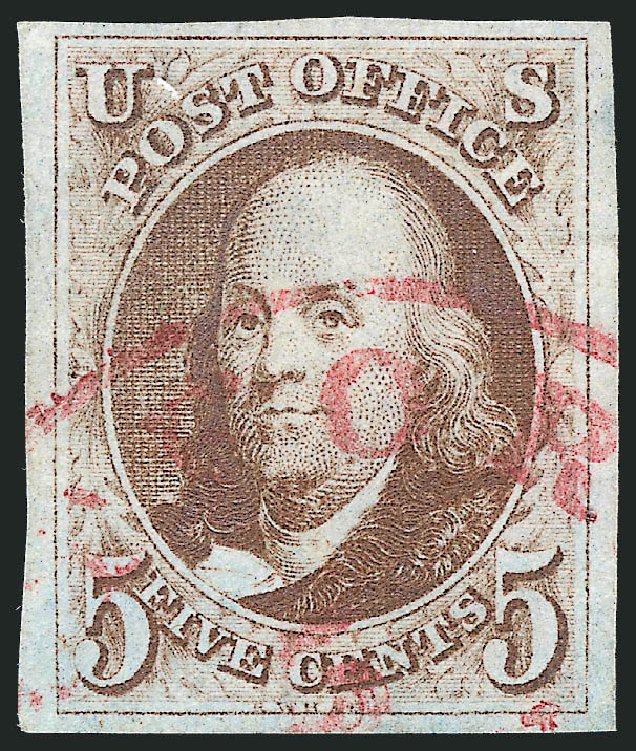 US Stamps Value Scott Cat. #1 - 5c 1847 Franklin. Robert Siegel Auction Galleries, Nov 2013, Sale 1061, Lot 3321