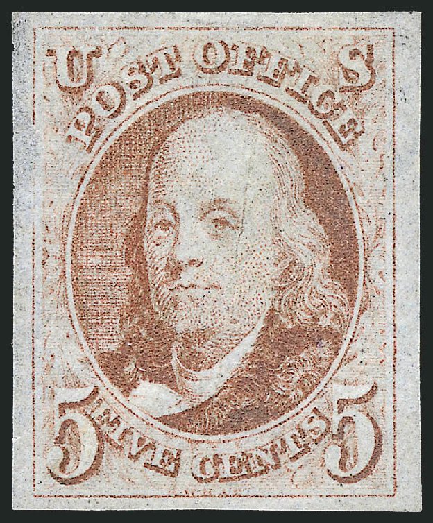 US Stamps Value Scott Catalog 1 - 1847 5c Franklin. Robert Siegel Auction Galleries, Apr 2014, Sale 1068, Lot 1