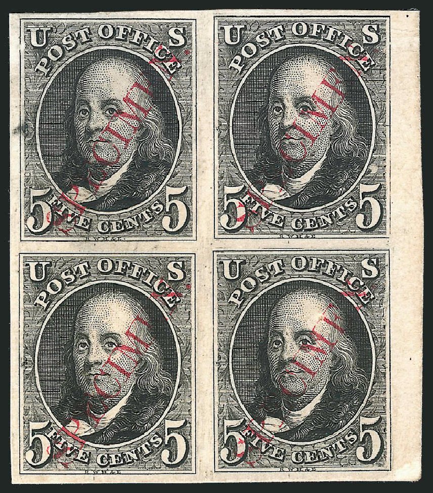 Value of US Stamps Scott Catalogue # 1: 5c 1847 Franklin. Robert Siegel Auction Galleries, Sep 2014, Sale 1078, Lot 1