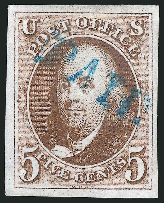 US Stamps Values Scott Cat. #1: 1847 5c Franklin. Robert Siegel Auction Galleries, Sep 2014, Sale 1078, Lot 21
