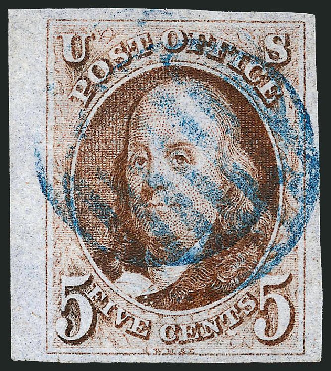 Value of US Stamps Scott Catalogue 1: 1847 5c Franklin. Robert Siegel Auction Galleries, Sep 2008, Sale 962, Lot 2181