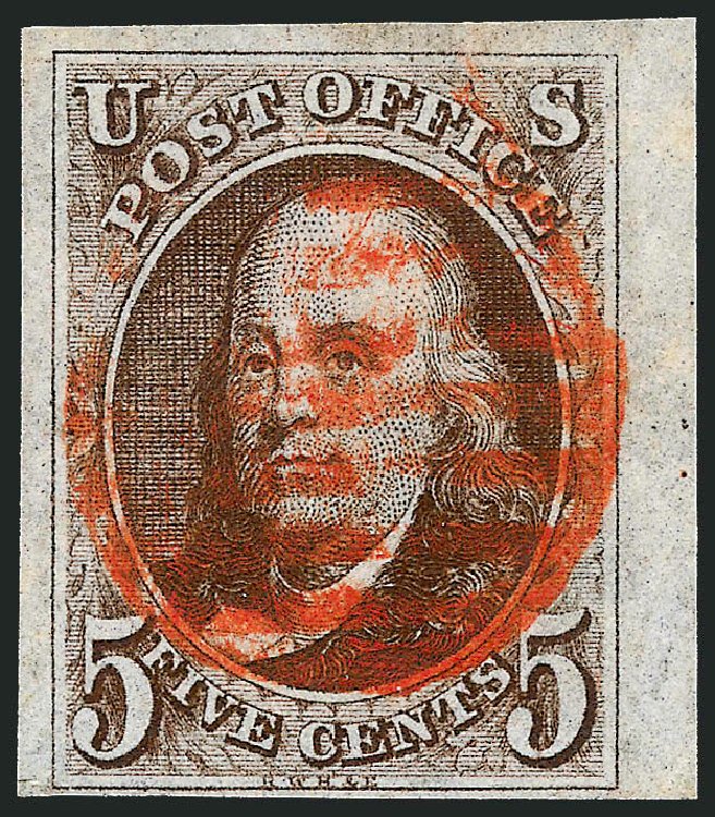 Prices of US Stamps Scott Cat. 1: 1847 5c Franklin. Robert Siegel Auction Galleries, Sep 2008, Sale 962, Lot 2191