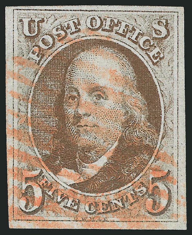 Cost of US Stamps Scott 1: 1847 5c Franklin. Robert Siegel Auction Galleries, Oct 2008, Sale 963, Lot 21