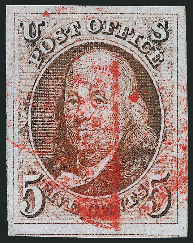Price of US Stamps Scott #1: 5c 1847 Franklin. Robert Siegel Auction Galleries, Dec 2008, Sale 967, Lot 4071