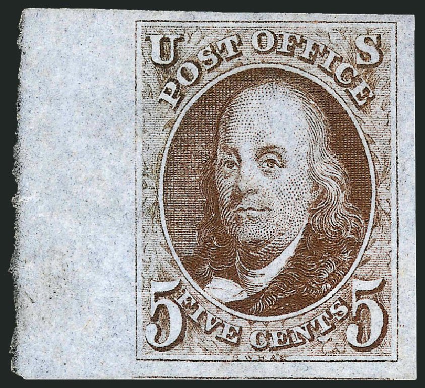 Cost of US Stamps Scott Catalog # 1 - 1847 5c Franklin. Robert Siegel Auction Galleries, Jan 2009, Sale 968, Lot 1