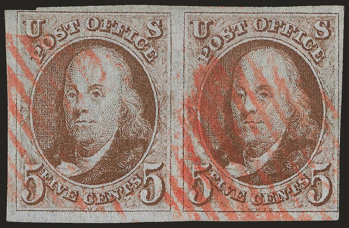 US Stamp Value Scott Catalog 1 - 5c 1847 Franklin. Robert Siegel Auction Galleries, Jun 2009, Sale 975, Lot 1081