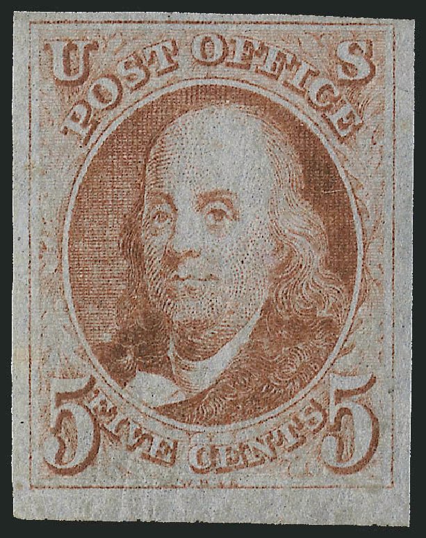 Value of US Stamp Scott Catalog 1: 1847 5c Franklin. Robert Siegel Auction Galleries, Dec 2009, Sale 978, Lot 1001
