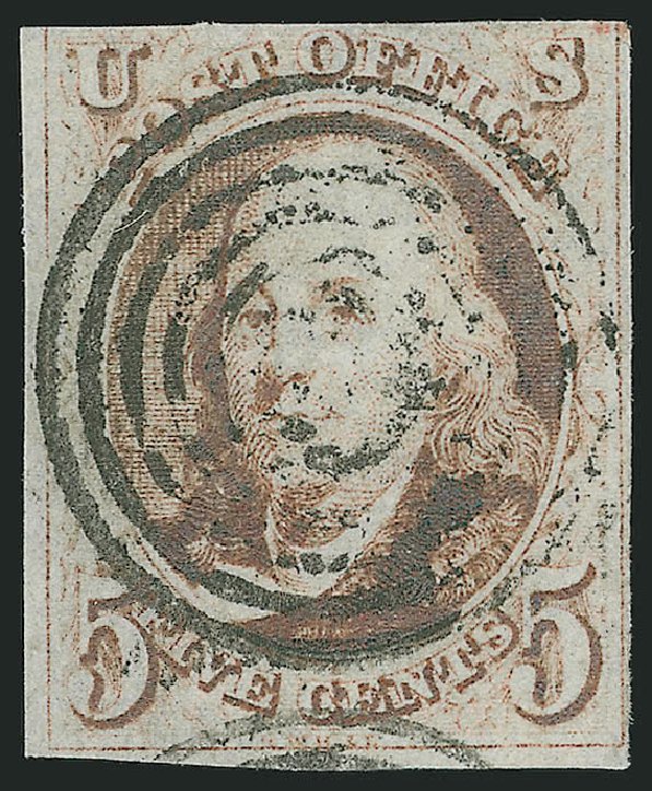 US Stamp Values Scott Cat. 1 - 1847 5c Franklin. Robert Siegel Auction Galleries, Dec 2009, Sale 982, Lot 5011