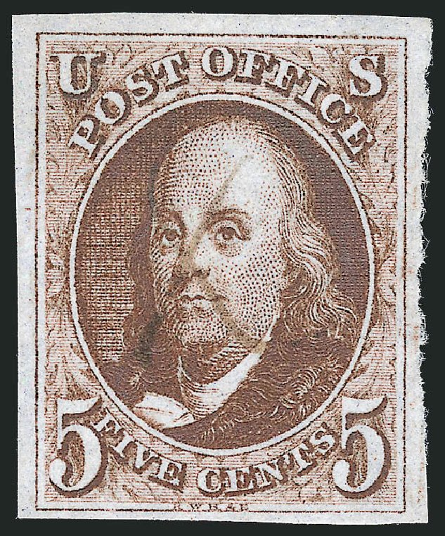 US Stamp Values Scott Cat. # 1 - 5c 1847 Franklin. Robert Siegel Auction Galleries, Sep 2010, Sale 993, Lot 21