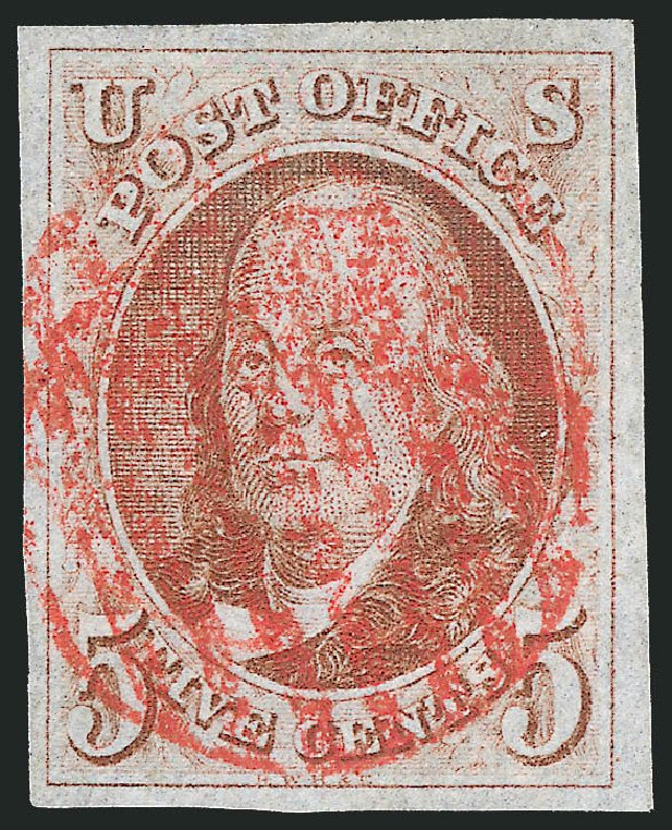 Values of US Stamp Scott Catalog # 1: 1847 5c Franklin. Robert Siegel Auction Galleries, Sep 2010, Sale 993, Lot 51