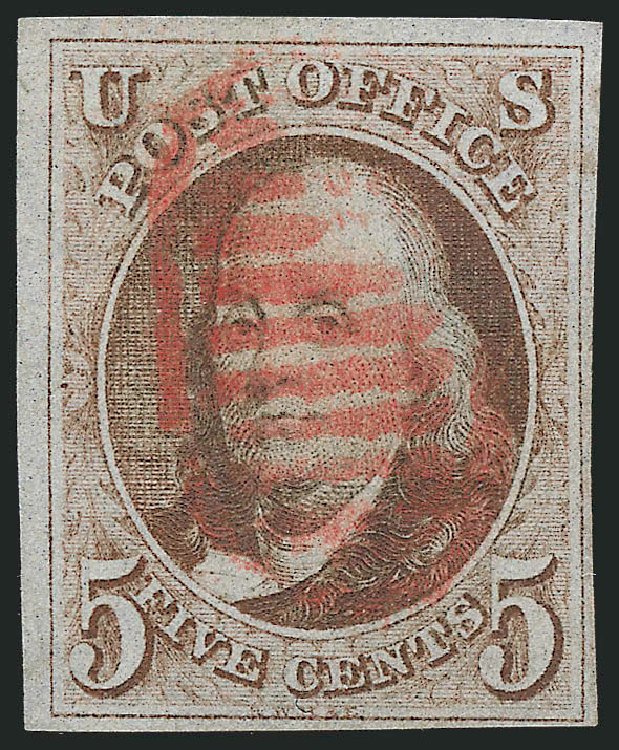 Costs of US Stamps Scott Catalogue #1: 5c 1847 Franklin. Robert Siegel Auction Galleries, Sep 2010, Sale 993, Lot 71
