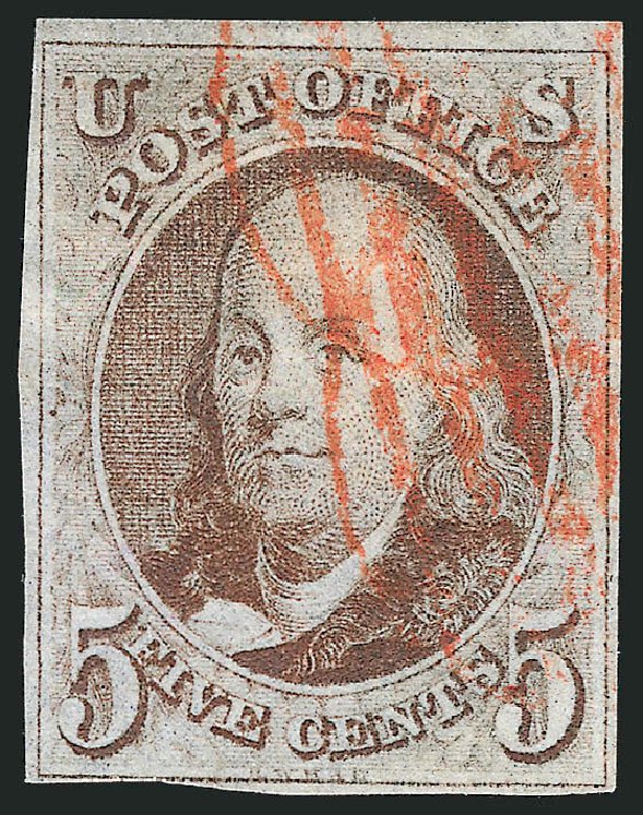 Values of US Stamps Scott Catalog # 1: 1847 5c Franklin. Robert Siegel Auction Galleries, Sep 2010, Sale 993, Lot 81