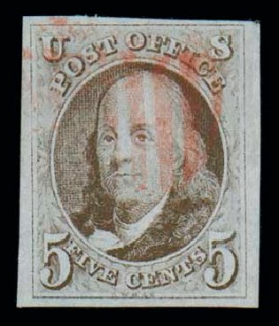 Prices of US Stamp Scott Catalogue 1 - 5c 1847 Franklin. Matthew Bennett International, Dec 2007, Sale 323, Lot 14