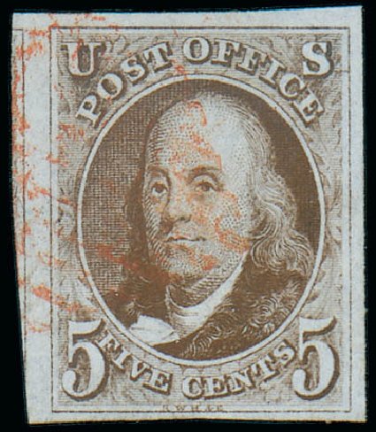 Value of US Stamps Scott # 1 - 5c 1847 Franklin. Matthew Bennett International, Jun 2008, Sale 328, Lot 444