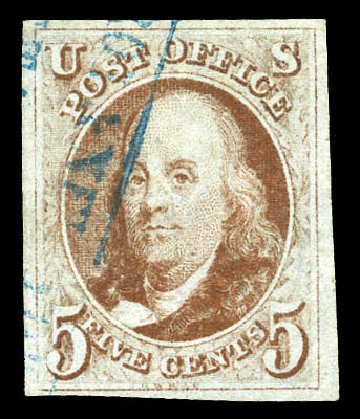 US Stamps Price Scott Cat. 1: 5c 1847 Franklin. Matthew Bennett International, Dec 2008, Sale 330, Lot 1304