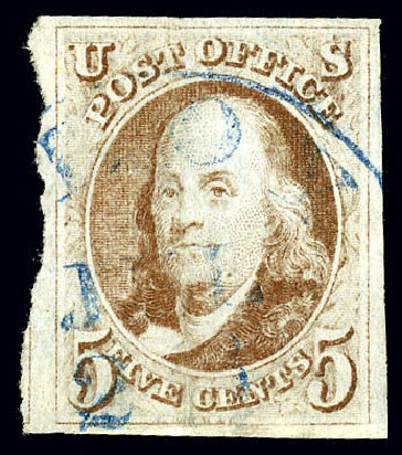 Costs of US Stamps Scott Catalog # 1 - 1847 5c Franklin. Matthew Bennett International, Dec 2008, Sale 330, Lot 1314