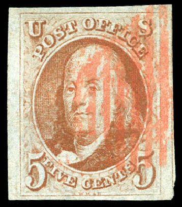 Prices of US Stamp Scott Catalogue #1 - 5c 1847 Franklin. Matthew Bennett International, Dec 2008, Sale 330, Lot 1324