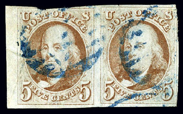 Value of US Stamp Scott Cat. #1 - 1847 5c Franklin. Matthew Bennett International, Dec 2008, Sale 330, Lot 1334