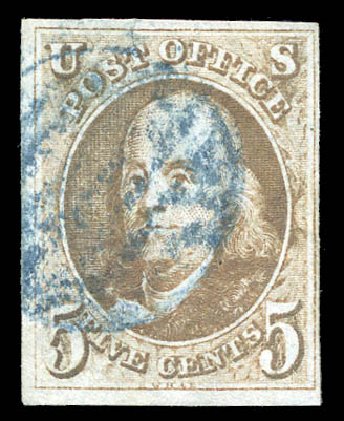 US Stamps Value Scott Catalog 1 - 5c 1847 Franklin. Matthew Bennett International, Sep 2011, Sale 338, Lot 1664