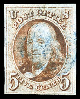 Prices of US Stamp Scott # 1: 5c 1847 Franklin. Matthew Bennett International, Feb 2015, Sale 351, Lot 4