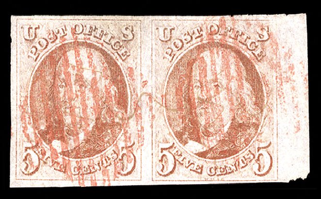 Prices of US Stamps Scott # 1: 1847 5c Franklin. Cherrystone Auctions, Oct 2012, Sale 201210, Lot 4