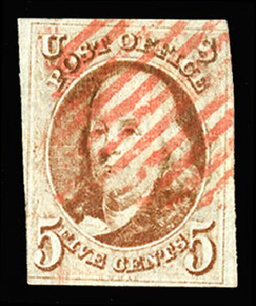 Costs of US Stamps Scott Cat. #1 - 1847 5c Franklin. Cherrystone Auctions, Apr 2014, Sale 201404, Lot 4