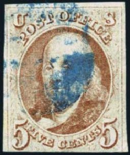 US Stamp Price Scott Cat. 1: 1847 5c Franklin. Harmer-Schau Auction Galleries, Jan 2014, Sale 100, Lot 394