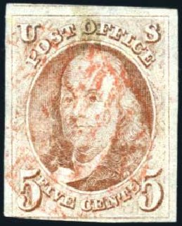 US Stamps Price Scott Cat. # 1 - 5c 1847 Franklin. Harmer-Schau Auction Galleries, Jul 2010, Sale 86, Lot 314