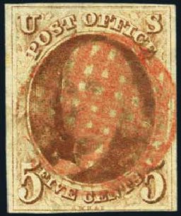 Cost of US Stamp Scott Catalog #1: 1847 5c Franklin. Harmer-Schau Auction Galleries, May 2012, Sale 93, Lot 234