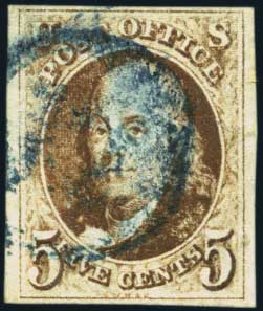 Prices of US Stamp Scott Cat. 1 - 5c 1847 Franklin. Harmer-Schau Auction Galleries, Aug 2012, Sale 94, Lot 964