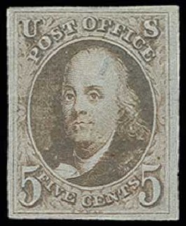 Price of US Stamps Scott Cat. #1 - 5c 1847 Franklin. H.R. Harmer, Jun 2013, Sale 3003, Lot 1004