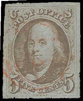 Value of US Stamp Scott 1 - 5c 1847 Franklin. H.R. Harmer, Jun 2013, Sale 3003, Lot 1014