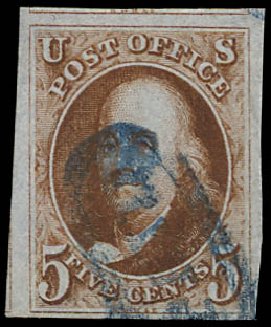 Costs of US Stamps Scott Catalogue # 1 - 5c 1847 Franklin. Daniel Kelleher Auctions, Jul 2011, Sale 625, Lot 614