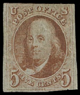 US Stamps Value Scott Cat. # 1 - 5c 1847 Franklin. Daniel Kelleher Auctions, Apr 2012, Sale 629, Lot 134