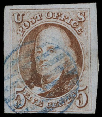 US Stamps Value Scott #1 - 5c 1847 Franklin. Daniel Kelleher Auctions, Feb 2013, Sale 634, Lot 534