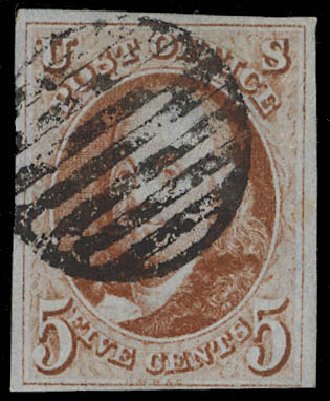 US Stamps Value Scott Catalogue # 1: 1847 5c Franklin. Daniel Kelleher Auctions, Feb 2013, Sale 634, Lot 564