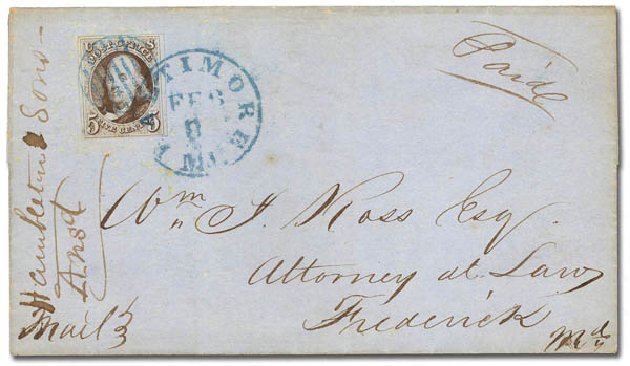 US Stamps Values Scott #1: 1847 5c Franklin. Daniel Kelleher Auctions, Feb 2013, Sale 634, Lot 764