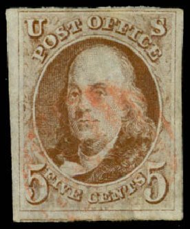 Prices of US Stamp Scott #1 - 1847 5c Franklin. Daniel Kelleher Auctions, Apr 2013, Sale 636, Lot 54
