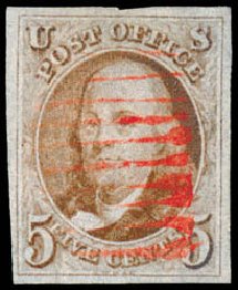 Price of US Stamps Scott Catalog #1 - 5c 1847 Franklin. Schuyler J. Rumsey Philatelic Auctions, Apr 2015, Sale 60, Lot 1884