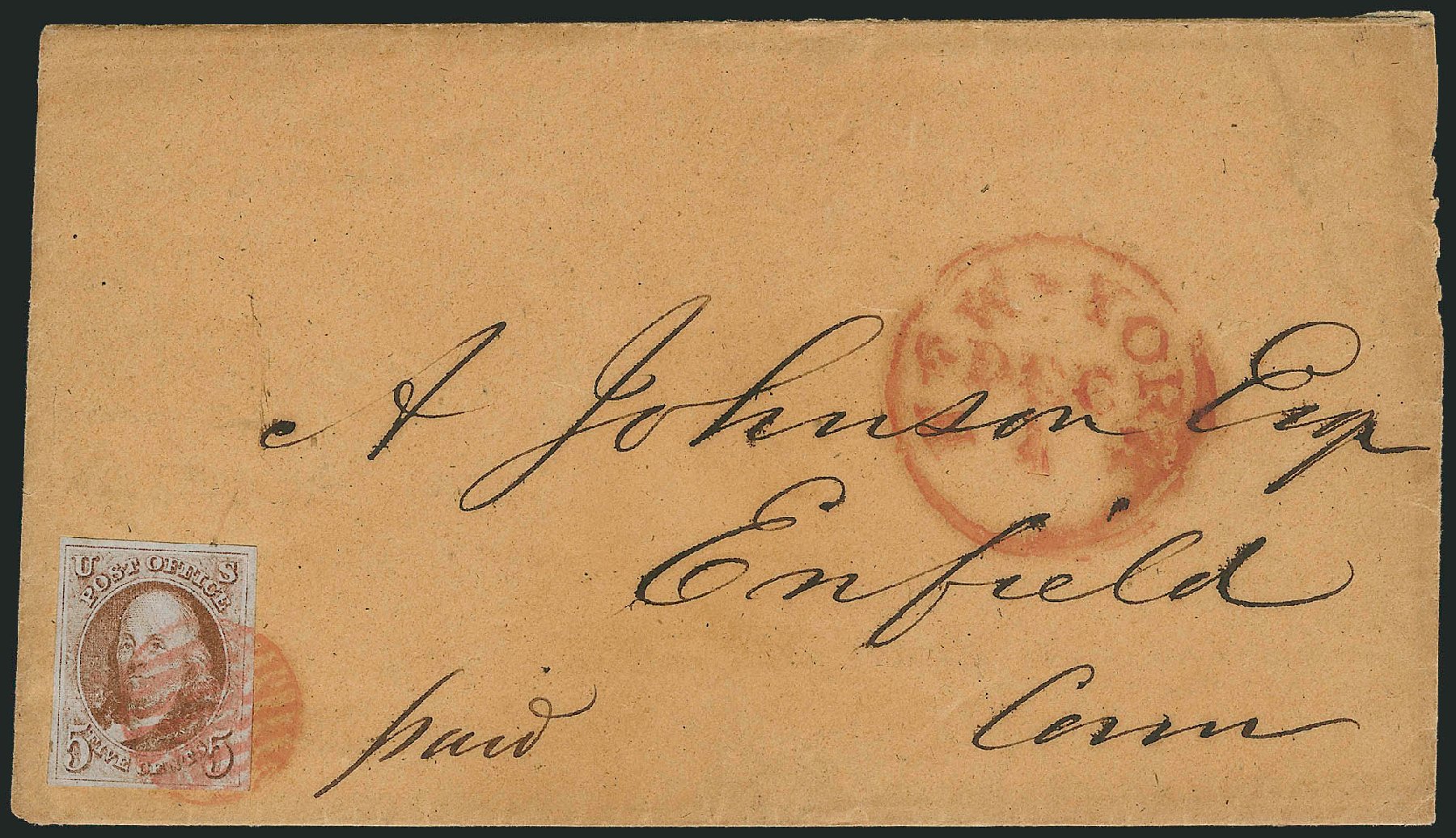Values of US Stamps Scott # 1: 1847 5c Franklin. Robert Siegel Auction Galleries, Dec 2010, Sale 1002, Lot 3654
