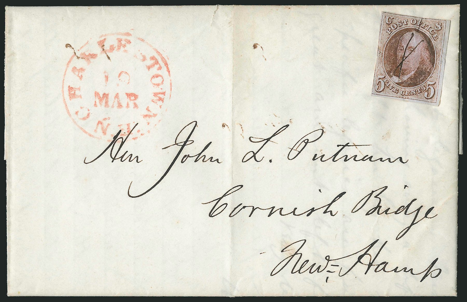 US Stamp Values Scott Cat. #1 - 1847 5c Franklin. Robert Siegel Auction Galleries, Dec 2010, Sale 1002, Lot 3664