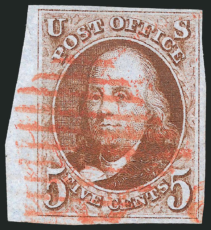 Prices of US Stamp Scott #1: 1847 5c Franklin. Robert Siegel Auction Galleries, Dec 2011, Sale 1017, Lot 34