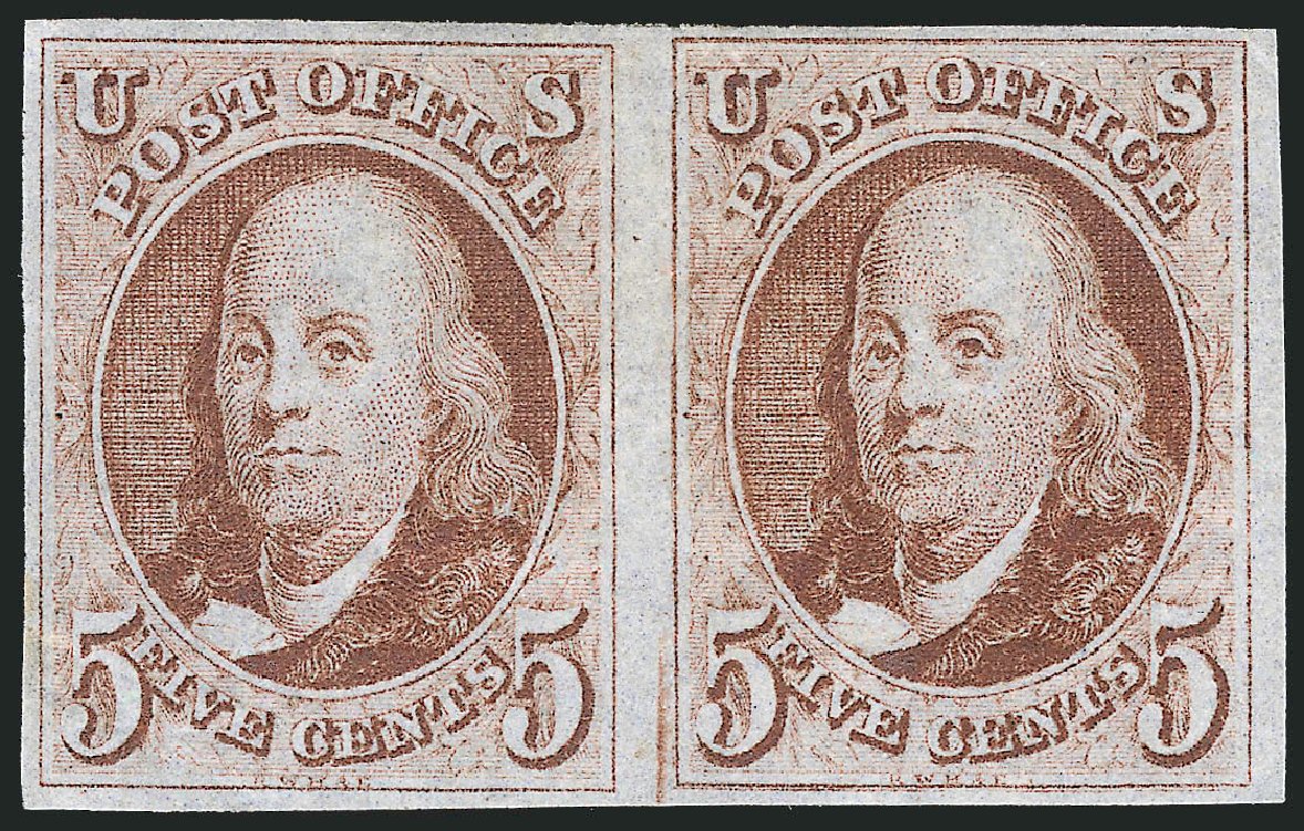 Costs of US Stamps Scott Cat. # 1 - 1847 5c Franklin. Robert Siegel Auction Galleries, Mar 2012, Sale 1021, Lot 104
