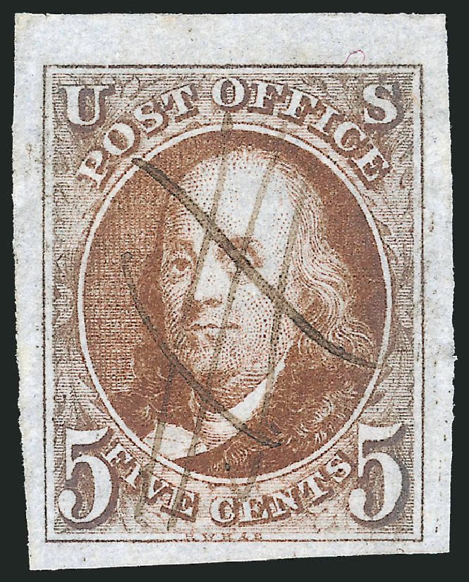 US Stamp Value Scott #1: 1847 5c Franklin. Robert Siegel Auction Galleries, Apr 2012, Sale 1023, Lot 2064